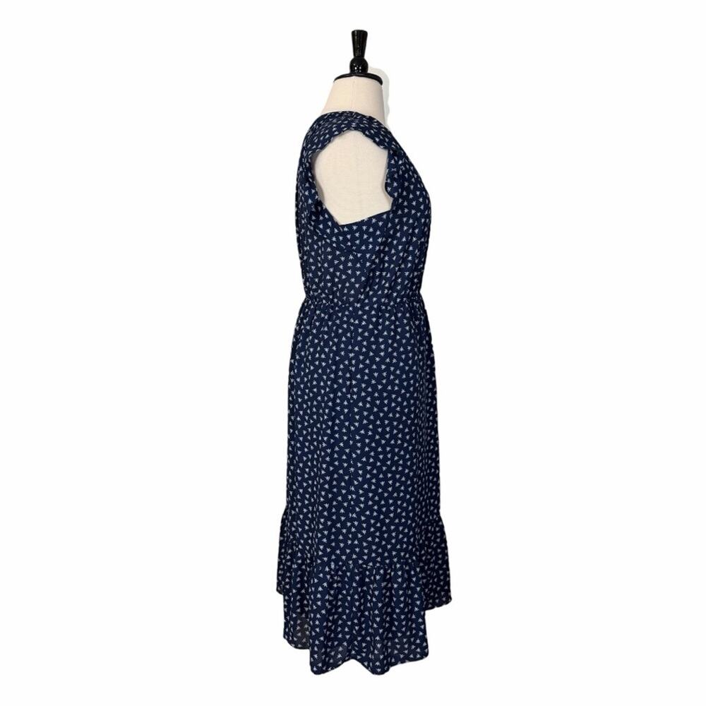 J. Crew Midi Dress Blouson Flutter Sleeve Navy Blue Star Print Women’s Size XLT - Picture 3 of 13